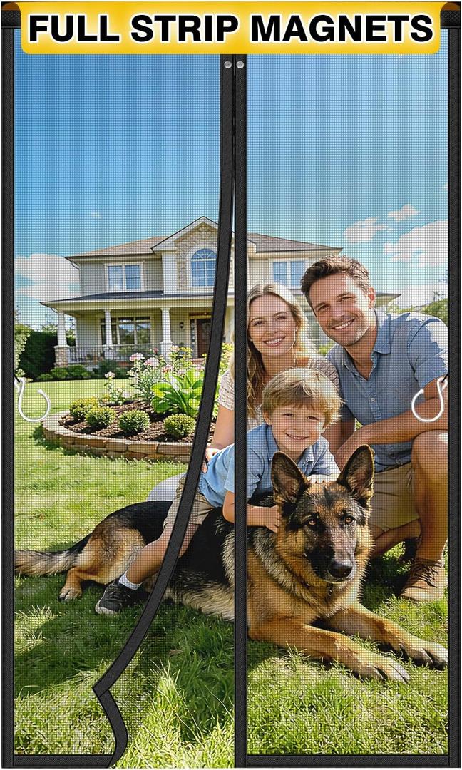 HOFUDON Upgraded Magnetic Screen Door, Heavy Duty Fiberglass Mesh, Quick Close Full Strip Magnets, Door Screen Magnetic Closure for Single Door Size 36 x 80 Inch, Screen Door Size 39 x 82 Inch Black