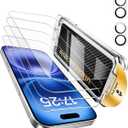 UNBREAKcable for iPhone 16 Screen Protector 4+2 Pack [9H+ Military-Grade Shatterproof] [Effortless Bubble-Free Installation] Ultra HD Clarity Tempered Glass with Lens Protector, Case friendly