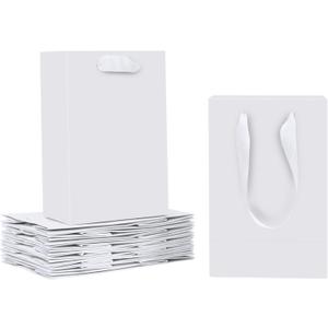 HUAPRINT Gift Bags, 12 Pack White with Ribbon Handles, 5.25x3.25x8 inch, Craft Paper Bags for Party Favors, Wedding, Business