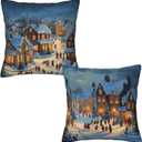 Blue Happy Winter Throw Pillow Covers 18x18 inch Set of 2 Christmas Pillow Case Cushion Cover for Home Sofa Couch Living Room Car Decor