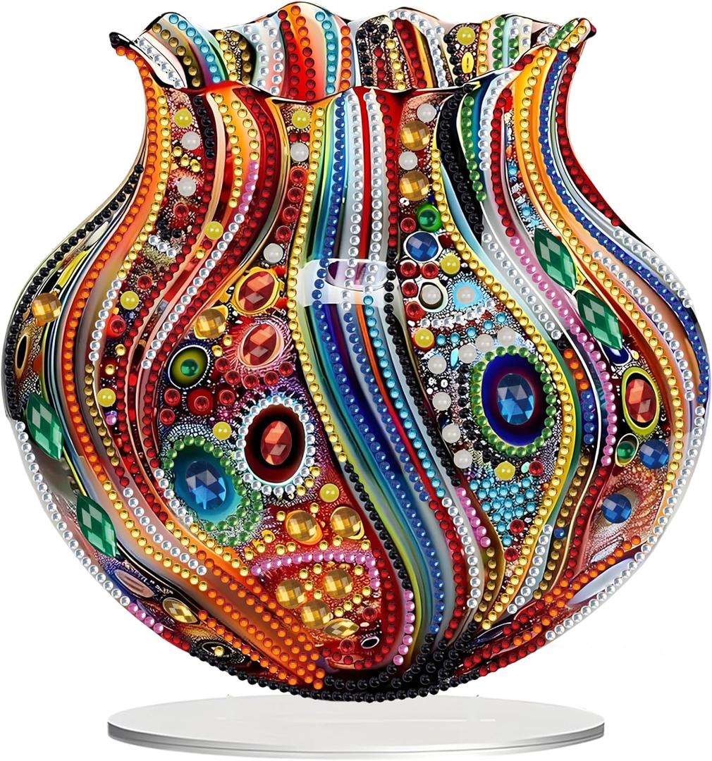 JJFox DIY Tabletop Diamond Art Painting KitSpecial Shaped Rhinestone Desk Placement OrnamentHome Stand Up Gem Painting Craft KitGift,Double Sided. (Vase-1)