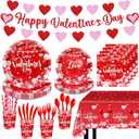 Valentine's Party Decorations 196 Pcs Valentines Plates and Napkins,Cups,Tablecloth Serve 24 Red Heart Valentine Banner Happy Valentine's Day Dinnerware Set Valentines Party Supplies