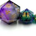 Liquid Core Giant 50mm Dice,Sharp Edge Handmade Dungeons and Dragons Dice with Gift Box.Jumbo 50mm RPG Polyhedral D20 for Role Playing Game(Black Purple Liquid-1)