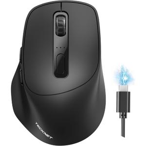 TECKNET 3-Device Wireless Mouse, Rechargeable Dual-Mode (2.4G & BT 5.0), Silent USB-A & Bluetooth Mouse, 6-DPI up to 4800, Wide Compatibility - Black