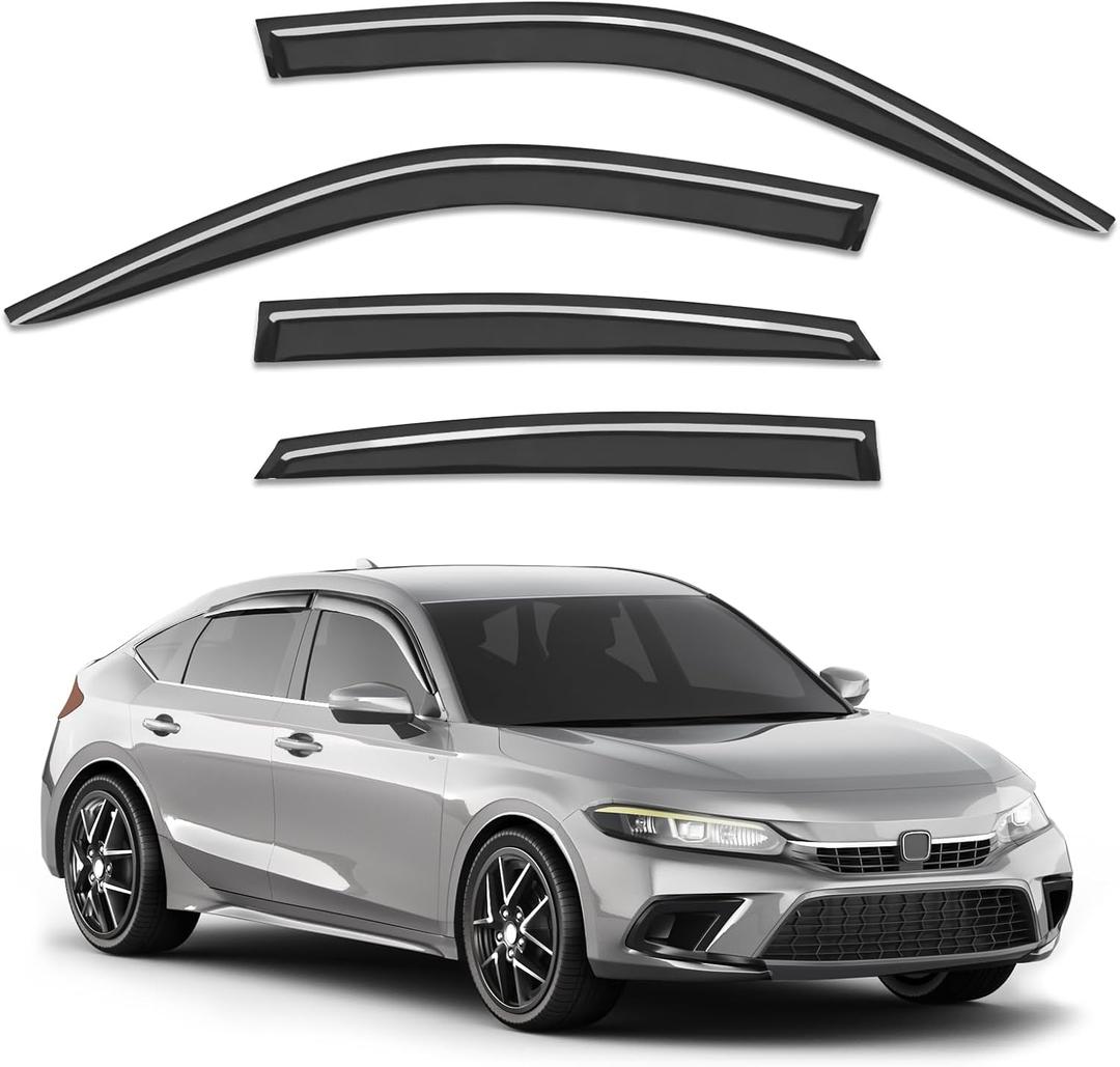 Out-Channel Window Rain Guards Fit for Honda Civic Hatchback 2022-2026, Extra Durable Window Visors Vent Visors Vent Shades Wind Deflector Dark Smoke Car Tape-on with Thicker 4PCS