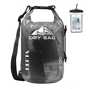 HEETA Dry Bag Waterproof for Women Men, Roll Top Lightweight Dry Storage Bag Backpack with Phone Case for Travel Swimming Boating Kayaking Paddle Board Camping Beach Accessories (Transparent Black, 10L)