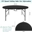 Fivenl 5 FT Round Folding Tables Black Foldable Table, Fold-in-Half with Carrying Handle Portable Plastic Table for Party, Dining, Wedding, Camping, Picnic, Indoor Outdoor Events (Black)