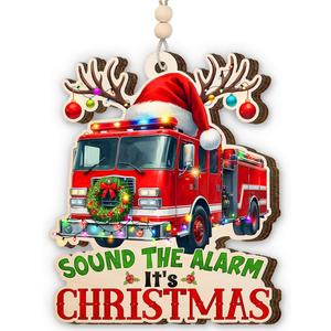 Fire Truck Christmas Ornament 2025 - Firefighter Ornament for Men Kid Friend, Fire Truck Gifts for Firefighter, Wooden Christmas Ornaments for Tree Decor - Holiday Keepsake & Xmas Gift Exchange Idea