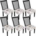Stretch Dining Chair Seat Covers Set of 6,Dining Chair Slipcovers, Floral Printed Chair Covers,Soft Fabric Washable Upholstered Chair Seat Protector, No Rear Covers for Home Kitchen Dining Room