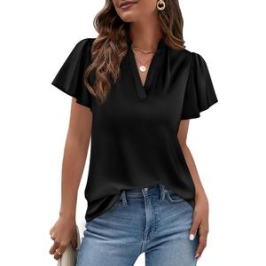 PRETTYGARDEN Women's Summer Satin Dressy Casual Blouses (Black, S)
