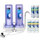 2 Stage Countertop Drinking Water Filtration System Removes Chlorine, Transparent Housing and Yearly Supply (2 extra) CTO & (3 extra) PP Sediment Cartridges 5 Micron, Meets NSF Standards & Regulations