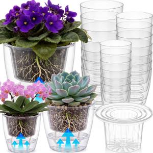 Self Watering Plant Pots, 4.3''/5.1''/6.6'', Transparent, 24 Pcs