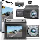 4k Dual Dash Cam Front and Rear,Hd Three-Camera Car Recorder,Equipped with GPS Navigation, Loop Recording, Parking Monitoring, Collision Sensing, 3.2 IPS Screen,Free 32g Memory Card