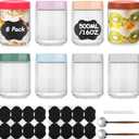 Lulonpon 8 Pieces 16 oz Overnight Oats Containers with Lids, Glass Storage Containers with Airtight Lids, Glass Overnight Oat Jars, Wide Mouth Snack Oats Jars, Jar for Salad Yogurt Spice (Multicolor)