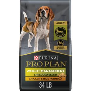 Purina Pro Plan Weight Management Dog Food Dry, Shredded Blend Chicken and Rice Formula - 34 lb. Bag (EXP 12/31/36)