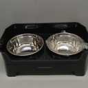 URPOWER 3-in-1 Elevated Dog Bowls - Mess Proof Double Deck 4 Height Adjustable Raised Stand with 2 Stainless Steel Food Bowls & Licking Plate for Small, Medium & Large Dogs (Black)