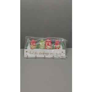 HOMirable Christmas Stocking Holder with Hangers Christmas Tree House Wall Mount Decorations for Home Wooden Hanging Sign Mantle Decorative Hook Holiday Xmas Fireplace Party Decor Gift