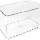Isaac Jacobs Large Stackable Organizer Bin (10.75 x 6.5 x 6.1) w Hinged Lid Clear Storage Box Home Office School Fridge Bathroom Kitchen Pantry Container BPAFree Food Safe (Large Clear)