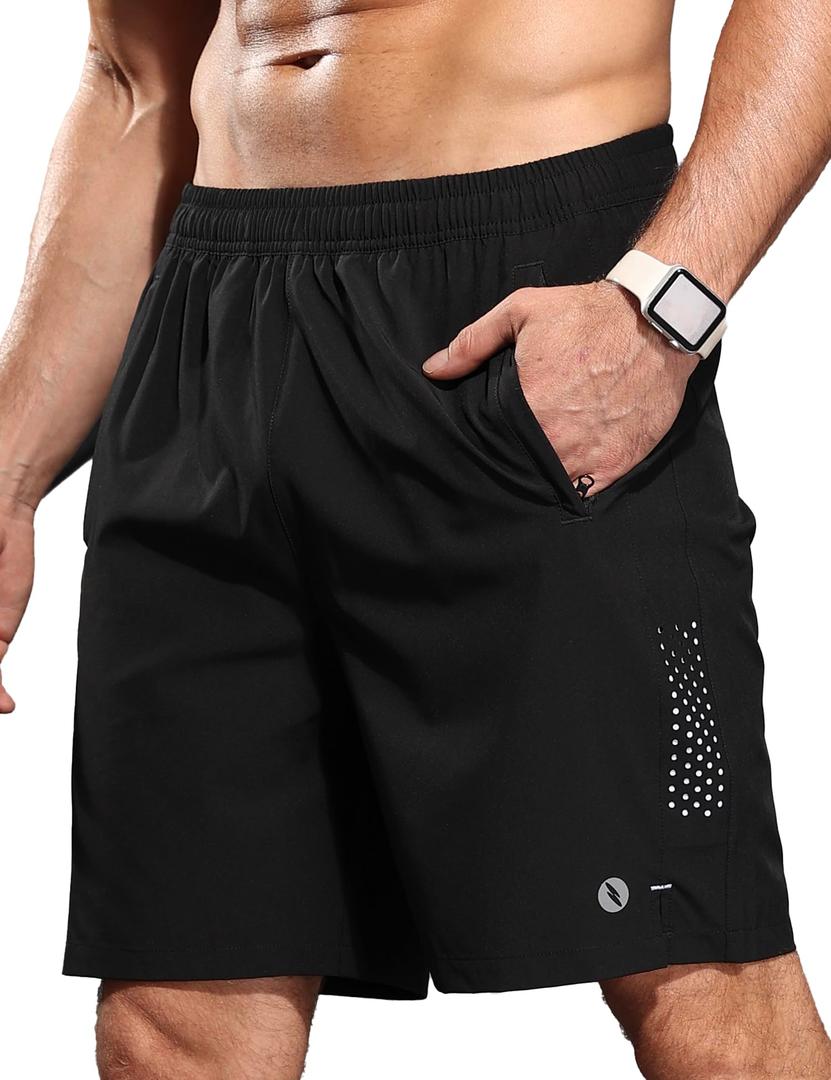 SUPIVO Men's Athletic Running Shorts Quick Dry 7" Lightweight Workout Shorts Training Sports Gym Hiking Basketball Black XL (Black, XL)