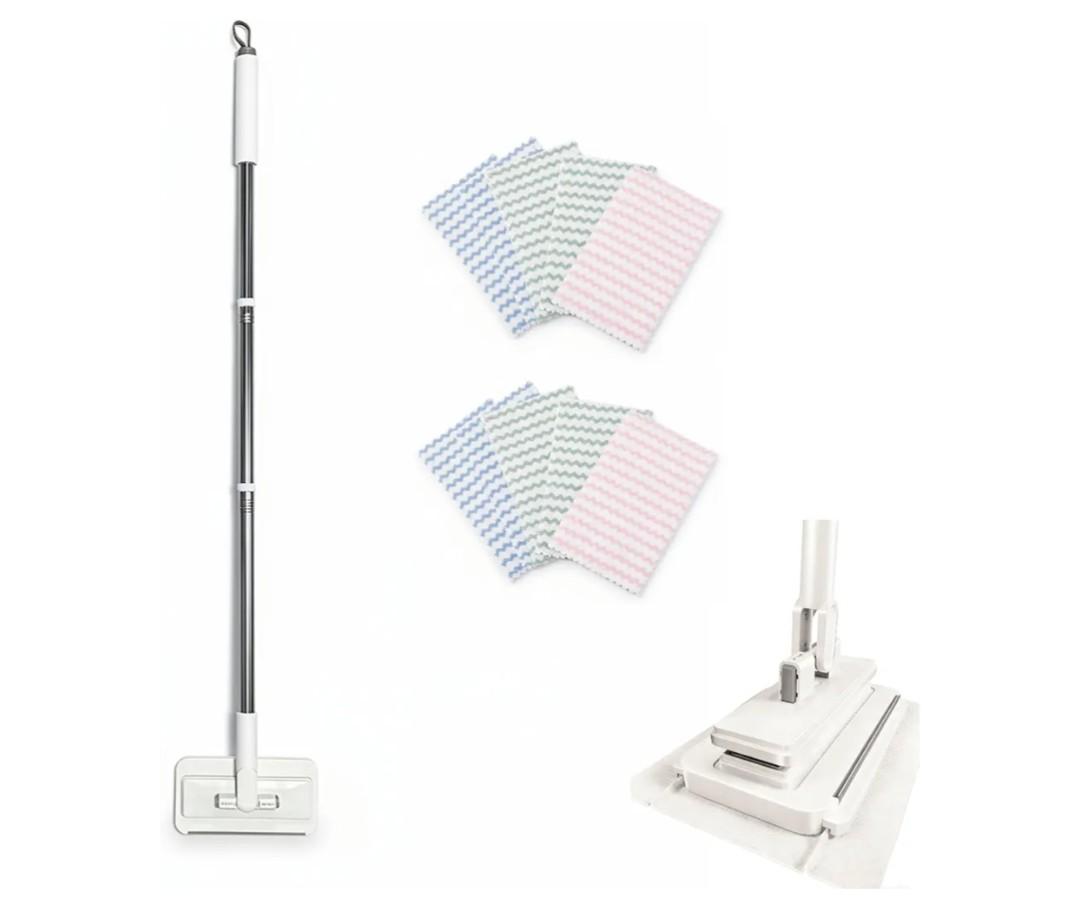 Push Clamp Mini Mop Stick with 39in Short Handle — Zero-Touch Gap Dust Cleaner & Press Lock Small Mop Head, Lazy Mops Wet and Dry for Kitchen Bathroom Toilet Cleaning with 10 Cloths