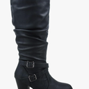 FZ-Safety-52 Women's Round Toe Chunky Heel Full Zipper Buckles Mid Calf Boots Shoes, Size:6