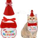 Small Dog Cat Birthday Hat Scarf Set, Cute Pet Birthday Bandana Party Supplies Puppy Happy Birthday Decorations Embroidered Birthday Gift for Girls Boys Kitten Dog(Red)