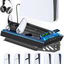 PS5 Wall Mount Kit with Charging Station for Edge & Dual Controller, 9 Light Modes PS5 Cooling Station with 3-Level Fan, PS5 Pro Stand Wall for PS5/Slim/Pro Disc&Digital, PS 5 Accessories Shelf Mount