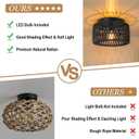 SineRise Rattan Ceiling Light Fixtures (12-Inch, LED Bulb Included), Hand-Woven Boho Flush Mount Ceiling Light, Rattan Chandelier for Hallway Kitchen Farmhouse Foyer Entryway Living Room(Black)