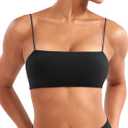 YEOREO Women's Spaghetti Strap Sports Bra Enidy Square Neck Yoga Wireless Low Impact Padded Seamless Cami Crop Top (Black) S