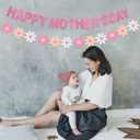 Happy Mother's Day Decorations Banner - NO DIY - Pink Glitter Mothers Day Party Supplies Photo Backdrops