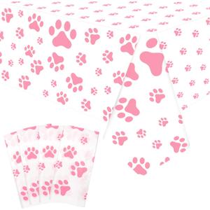 KEFAN 4 Pack Puppy Dog Pet Paw Print Plastic Tablecloth Table Cover Pink Paw Birthday Party Decorations Dog Party Decorations