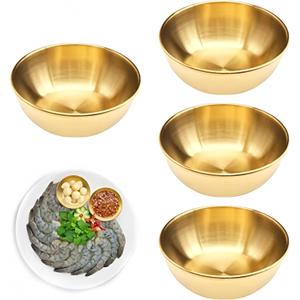 4 Pcs 3.2inch Stainless Steel Small Bowls for Dips, Round Gold Bowl Seasoning Dishes for Side dishes, Appetizer, Dip, Sushi