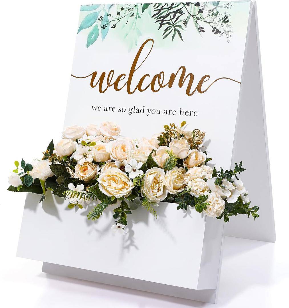 Flower Box Welcome Sign 23.6 Inch Wedding Welcome Sign With Flower Box, Wooden Welcome Floral Box Sign For Wedding Reception, Bridal Shower, Baby Shower, Birthday Party Decor