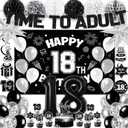 18th Birthday Decorations for Boys Girls, Black 18th Birthday Supplies Include Time To Adult Banner Happy 18th Birthdays Backdrop Cake Topper for 18 Year Old Birthday Decor