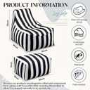 Briwooody Outdoor Bean Bag Chair with Ottoman, Large Patio Lounge Chair for Adults, Thick Filled Lounger for Pool, Deck, Backyard Relaxation Seating(Black,White Stripes)