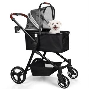 Foldable Dog Stroller, 3 in 1 Pet Stroller for Small Medium Dog Cat up to 50lbs, Detachble Portable Pet Bag, Storage Basket and One-Button Folding Frame