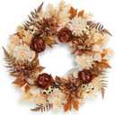 24 Inch Fall Brown Wreaths for Front Door Outside Autumn Wreath with Artificial Dahlia, Chrysanthemum, Rose, Berries & Leaves  Fall Door Wreath for Outdoor Indoor Thanksgiving Decor Terracotta