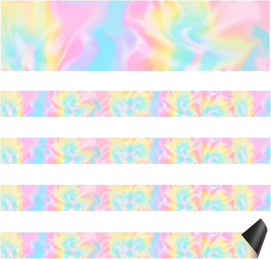 Qeeenar 24 Pcs Magnetic Borders for Classroom Whiteboard Magnetic Strips Bulletin Board Borders School Classroom Chalkboard Trim Decorations for School Teacher Decorations (Tie Dye)