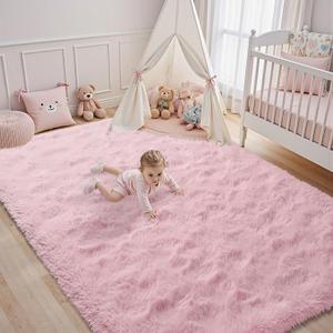 9x12ft Pink Fuzzy Rug for Living Room Soft Fluffy Bedroom Area Rugs NonSlip Shaggy Carpet for Nursery Kids PlayRoom Dorm Office Indoor Modern Plush Carpet Girls