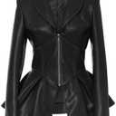 Women's Fashion Perfectly Shaping Zip Up Long Sleeves Faux Leather Biker Jacket (Black, M)