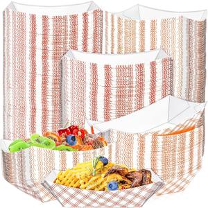 MotBach 180 Pack Checkered 1Lb Paper Food Boat Trays Disposable Paper Boat Plates Containers, Colored Kraft Food Serving Tray Boats Bowls for Snack Fries BBQ Popcorn Sandwich HotDog Dessert Taco Nacho