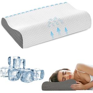 Memory Foam Cooling Bed Pillows for Sleeping, Ergonomic Cervical Pillow for Neck and Shoulder Pain Relief, Adjustable Cold Pillow,with PillowcaseGrey (Pack of 1)