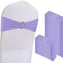 100PCS Spandex Stretch Chair Sashes Bows Elastic Chair Cover Bands Ties with Buckle Slider for Wedding Party Reception Events Universal Ceremony Banquet Decorations (Light Purple)