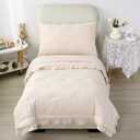 3-Piece Toddler Bedding Set Beige, Ultra Soft Tufted Ruffle Cream Toddler Bed Set Bohemian for Girl Boy, Include Ivory Comforter, Flat Sheet, Fitted Sheet and Reversible Pillowcase (Beige), Sheet 40x60, Cover 20x44, Blanket 48x40 