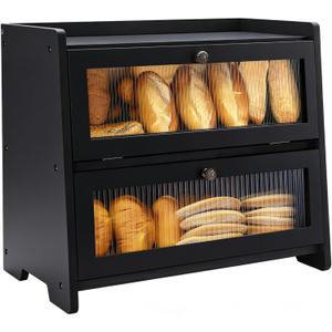 VEDALIO Bread Box For Kitchen Countertop, Black Breadbox, Bread Boxes for Kitchen Counter Organizer Decor Storage, Wooden Storage Box Breadbox, Housewarming Birthday Wedding Christmas Gift