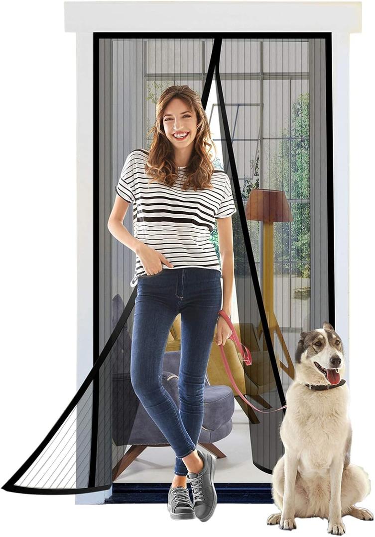 Titan Mall Magnetic Mesh Screen Door - Heavy Duty, Retractable, Self-Sealing - Keep Bugs Out, Hands Free - 39" x 82" - Pet & Kid Friendly (Black)