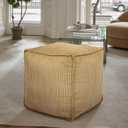 Louis Donn 17 Strip Unstuffed Pouf Ottoman Cover Square Space-Saving Organizer Footrest Cover Indoor & Outdoor Reading Room Kid Pets Girls Super Soft Cotton Fabric Yellow (Only Cover)