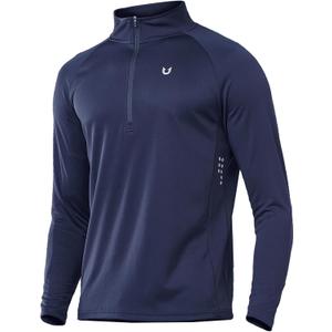 NORTHYARD Men's Quarter Zip Pullover Athletic Running Shirt Long Sleeve | 1/4 Zip Top, Quick Dry Lightweight, Moisture Wicking Breathable, Reflective Strips, Performance Workout Gym, Hiking Sports (Blue, L)