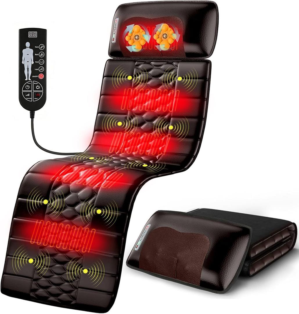 Full Body Massage Mat with Heat, Multiple Modes Neck Massager, Detachable Massage Mats for Full Body, Massage Pad Full Body with 9 Speed Settings and 10 Vibrating Motors for Office Home Use