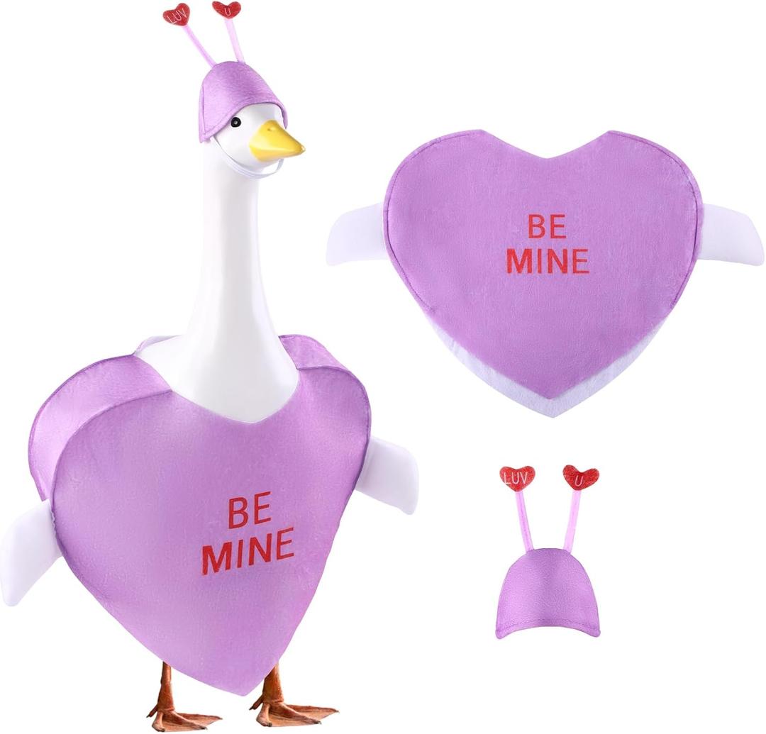 Valentine's Day Goose Outfit for 23" Porch Goose Holiday Purple Heart Cloths Costume Valentines Party Outdoor Garden Patio Yard Lawn Art Decoration(Be Mine)